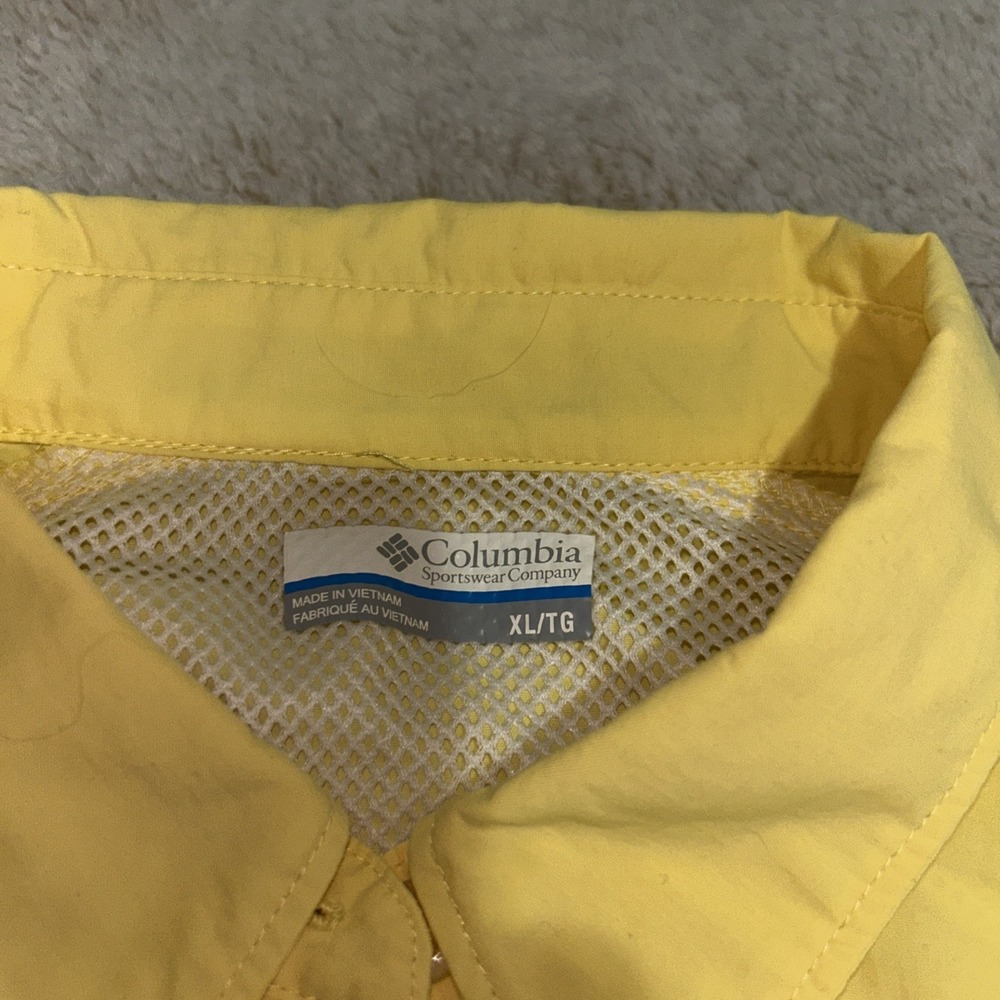 Columbia Shirt Mens XL PFG Vented Fishing UPF 30 Button Up Yellow - Picture 2 of 14